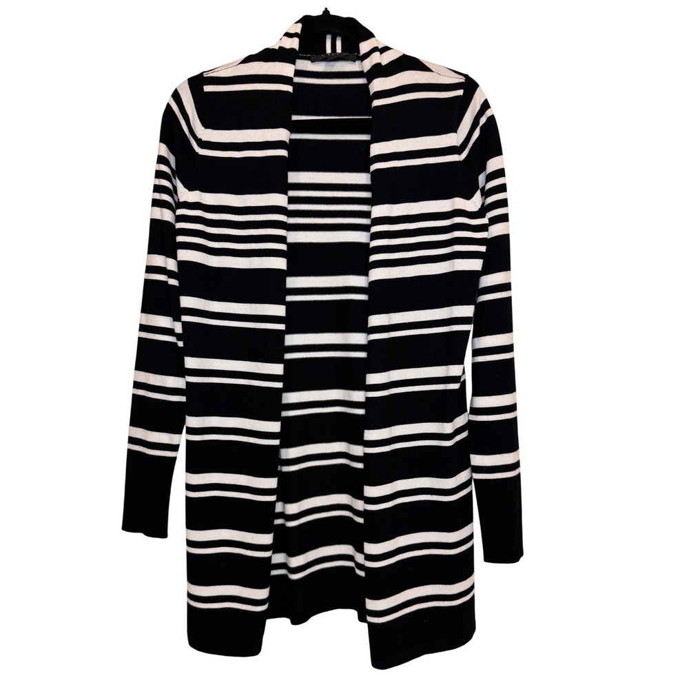 CYRUS Black White Striped Open Front Cardigan Sweater Size S Longline‎ Casual